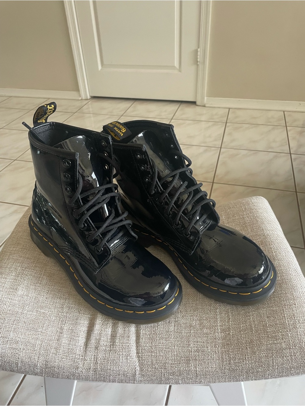 Dr. Martens Black Patent Leather Lace-Up Boots